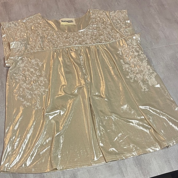 Savanna Jane Tops - Savanna Jane- Shimmery Gold Floral Top with embroidery-size Large